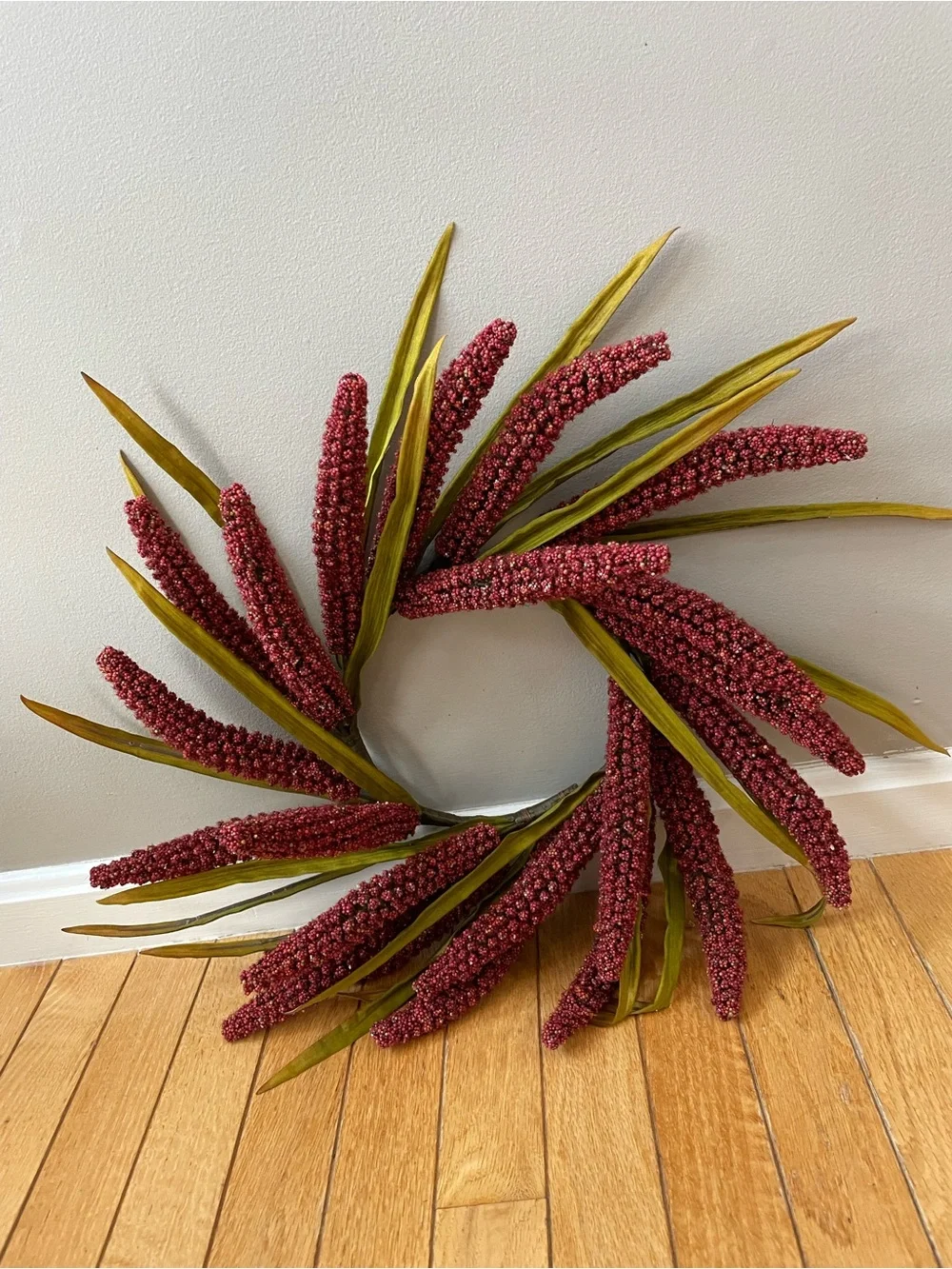 Burgundy Millet Spray Holiday Wreath - Decorative Home Accent